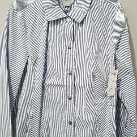 Chico's Striped Snap Blazer, Sz 3 - Picture 7 of 8